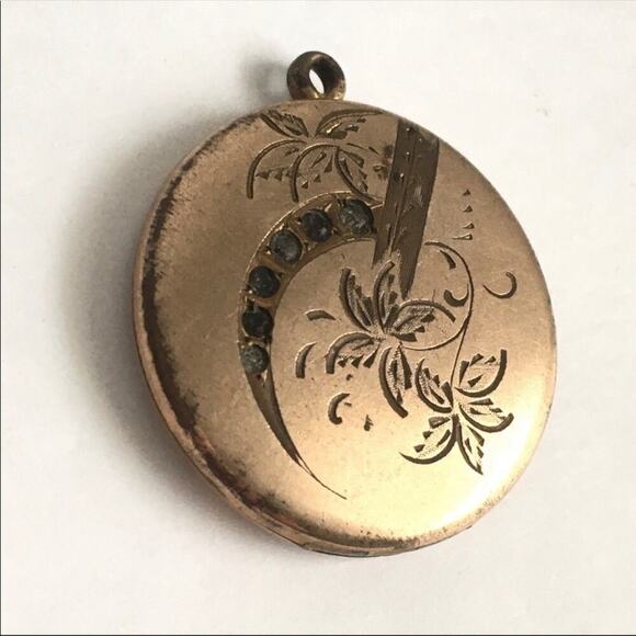 Vintage Crescent Moon Locket Gold Plated Antique Pendant Necklace 1900 1910 - Picture 2 of 8